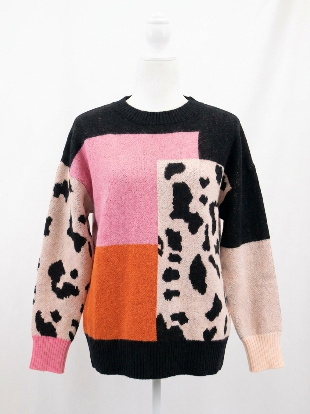 NEW ANNIEWEAR leopard color block sweater in pink multi